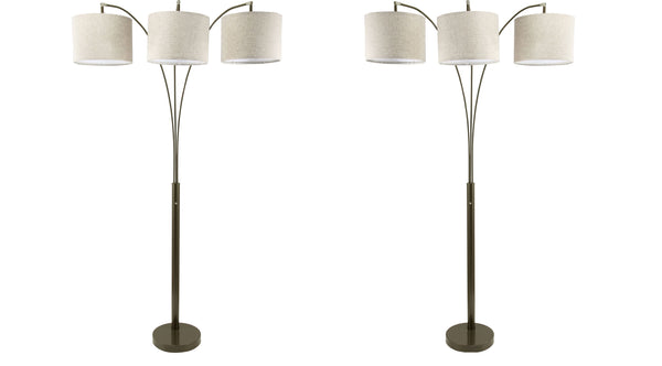 English Elm 1pc Contemporary 3-Light Floor Lamp with Brown Metal Base, Ivory Shades & Dimmer Switch, 80" tall B2741P317224