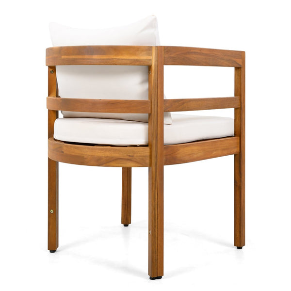 English Elm Outdoor Acacia Wood Armchairs with Teak Finish and Cushioned Seat Set of 2 N768P362954L
