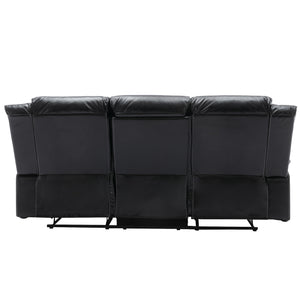 English Elm 3 Seater Home Theater Recliner with LED Accent Strip, Dual Cup Holders, Gel Leather Comfort Luxury Black WF323623AAB
