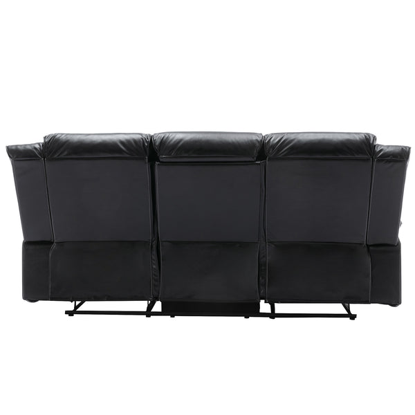 English Elm 3 Seater Home Theater Recliner with LED Accent Strip, Dual Cup Holders, Gel Leather Comfort Luxury Black WF323623AAB
