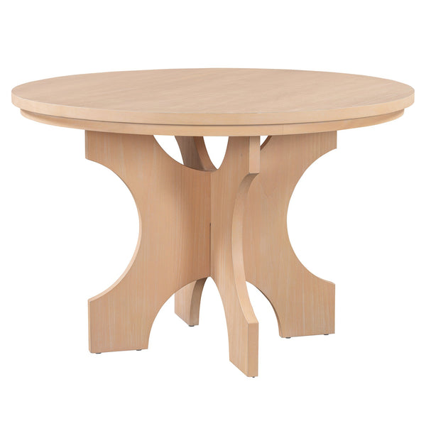 English Elm TREXM Round 5-Piece Rustic Dining Set with Upholstered Chairs and Curved Bench, Distressed Wood Finish Beige+Natural ST000146AAD