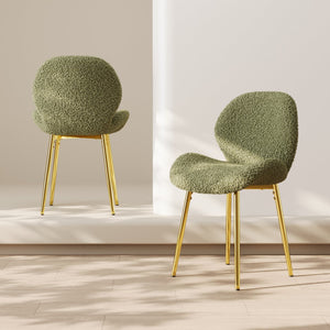 English Elm Modern Minimalist Green Teddy Velvet Dining Chairs Set Of 2 - Stylish Comfort For Any Space! W1727P251143