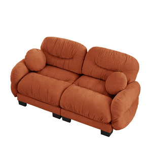 English Elm Pleated Chenille Two Seater Modular Sofa with Curved Armrests and Ergonomic Foam Cushions Orange W5656S00064