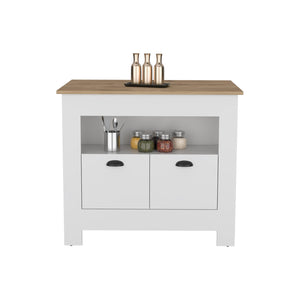 English Elm Floyd 35" H Kitchen Island with 2 Doors & 3 Shelves, White/Macadamia Finish, Engineered Wood Storage Solution B097P199732