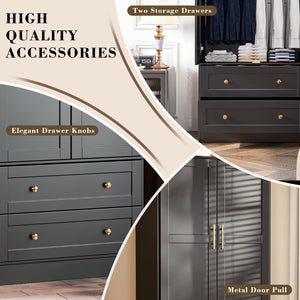 English Elm Shaker Two Door Wardrobe Armoire with Hanging Rod Drawers and Bedroom Storage T3210P477663