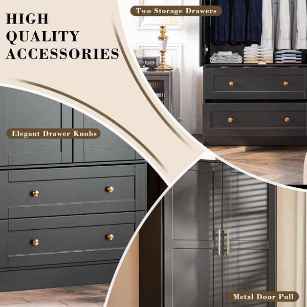 English Elm Shaker Two Door Wardrobe Armoire with Hanging Rod Drawers and Bedroom Storage T3210P477663