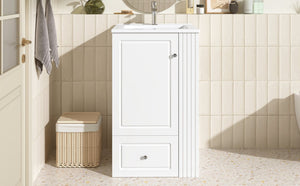 English Elm 20" Freestanding Bathroom Vanity Mdf Cabinet Ceramic Sink Open Shelves Powder Room White N725P364210K