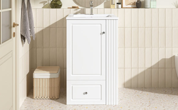 English Elm 20" Freestanding Bathroom Vanity Mdf Cabinet Ceramic Sink Open Shelves Powder Room White N725P364210K