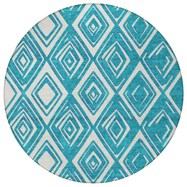 Homeroots 3'' Black And Ivory Geometric Washable Area Rug For Indoor Outdoor Spaces, Durable And Stylish Design 8' Round Polyester 590000