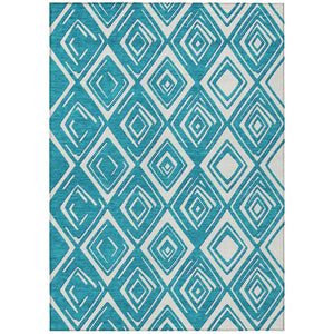 HomeRoots 5' Geometric Teal Blue and Ivory Area Rug - Stylish, Washable, Durable for Indoor and Outdoor Use 8' X 10' 590001