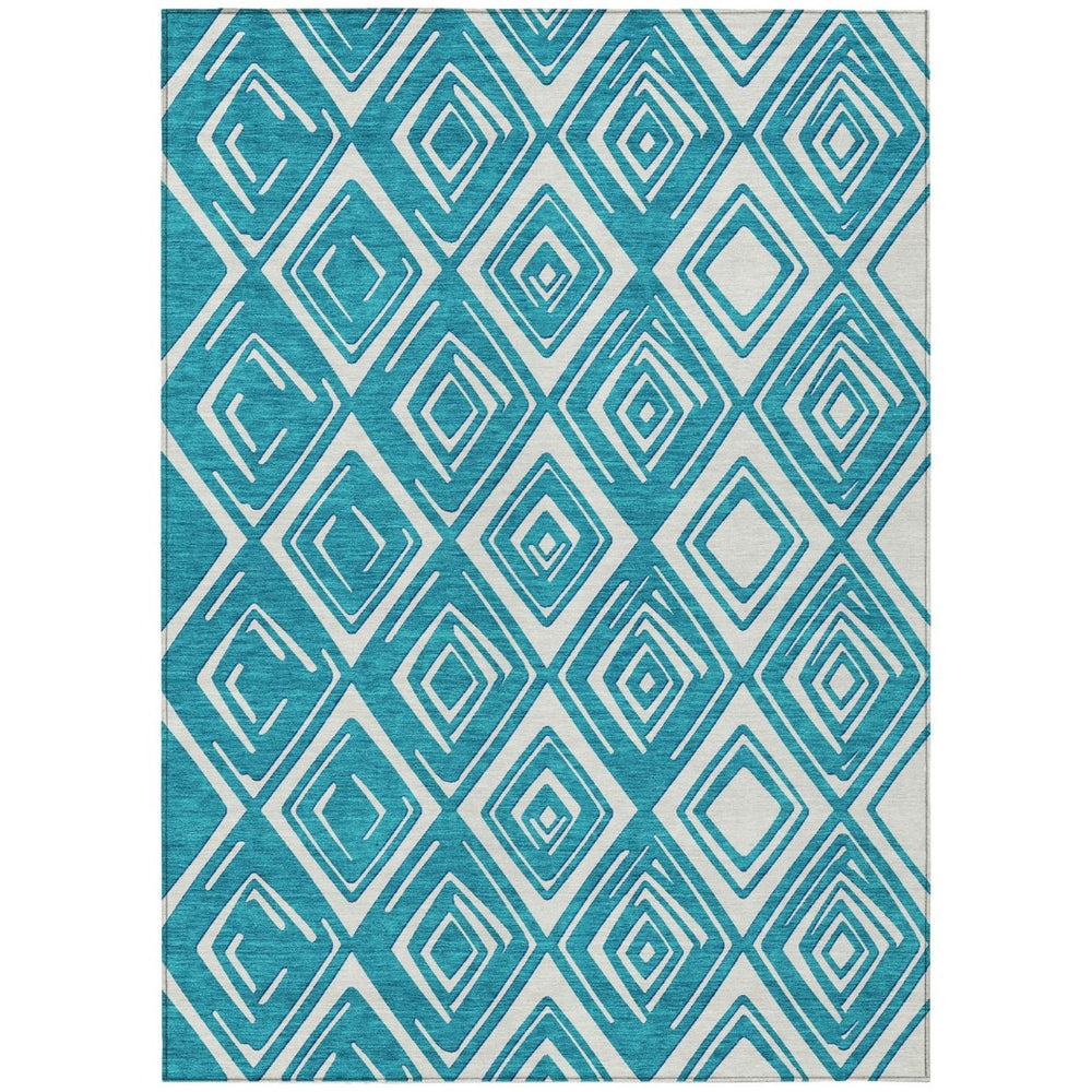 HomeRoots 9' Teal Blue and Ivory Geometric Area Rug - Stylish, Washable, and Durable for Indoor or Outdoor Use 9' X 12' 590002
