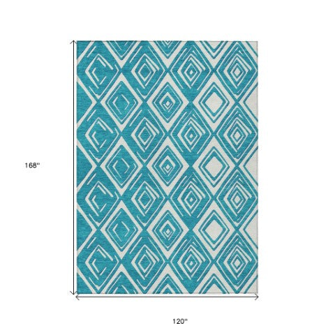 Homeroots 3'' Black And Ivory Geometric Washable Area Rug For Indoor Outdoor Spaces, Durable And Stylish Design 10' X 14' Polyester 590003