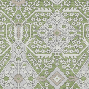 Homeroots 3' Versatile Floral Indoor Outdoor Area Rug In Artichoke Green, Ivory, And Gray - Washable Design 3' X 5' Polyester 590010