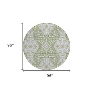 Homeroots 3' Versatile Floral Indoor Outdoor Area Rug In Artichoke Green, Ivory, And Gray - Washable Design 8' Round Polyester 590012