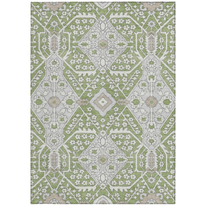 Homeroots 3' Versatile Floral Indoor Outdoor Area Rug In Artichoke Green, Ivory, And Gray - Washable Design 8' X 10' Polyester 590013