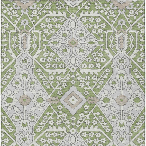 Homeroots 3' Versatile Floral Indoor Outdoor Area Rug In Artichoke Green, Ivory, And Gray - Washable Design 9' X 12' Polyester 590014