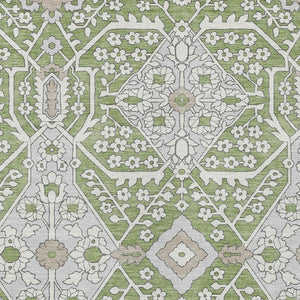Homeroots 3' Versatile Floral Indoor Outdoor Area Rug In Artichoke Green, Ivory, And Gray - Washable Design 9' X 12' Polyester 590014