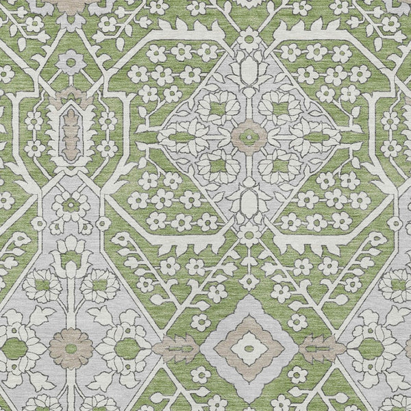 Homeroots 3' Versatile Floral Indoor Outdoor Area Rug In Artichoke Green, Ivory, And Gray - Washable Design 9' X 12' Polyester 590014