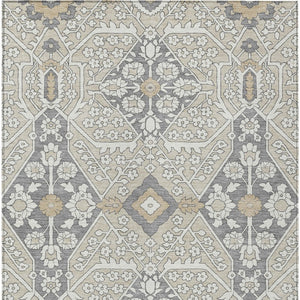 Homeroots 3' Versatile Floral Indoor Outdoor Area Rug In Artichoke Green, Ivory, And Gray - Washable Design 3' X 5' Polyester 590016
