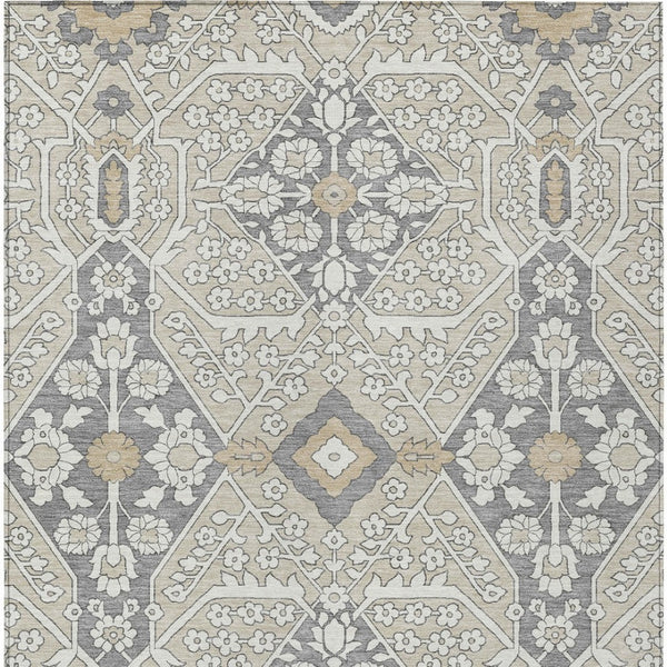 Homeroots 3' Versatile Floral Indoor Outdoor Area Rug In Artichoke Green, Ivory, And Gray - Washable Design 3' X 5' Polyester 590016