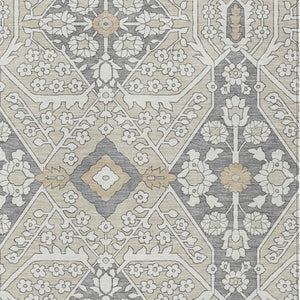 Homeroots 3' Versatile Floral Indoor Outdoor Area Rug In Artichoke Green, Ivory, And Gray - Washable Design 3' X 5' Polyester 590016