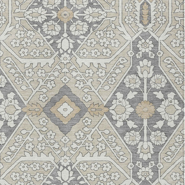 Homeroots 3' Versatile Floral Indoor Outdoor Area Rug In Artichoke Green, Ivory, And Gray - Washable Design 3' X 5' Polyester 590016