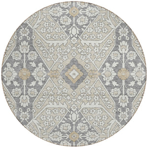 Homeroots 3' Versatile Floral Indoor Outdoor Area Rug In Artichoke Green, Ivory, And Gray - Washable Design 8' Round Polyester 590018