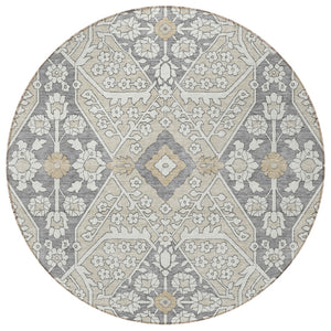 Homeroots 3' Versatile Floral Indoor Outdoor Area Rug In Artichoke Green, Ivory, And Gray - Washable Design 8' Round Polyester 590018