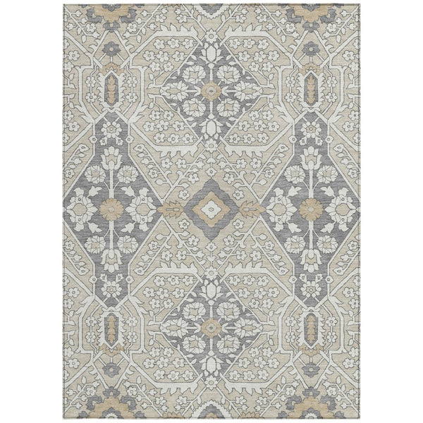 Homeroots 3' Versatile Floral Indoor Outdoor Area Rug In Artichoke Green, Ivory, And Gray - Washable Design 8' X 10' Polyester 590019