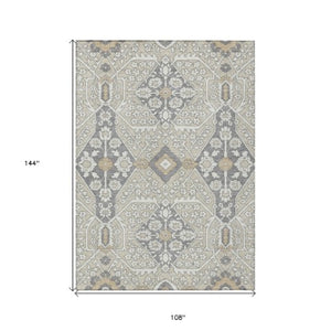 Homeroots 3' Versatile Floral Indoor Outdoor Area Rug In Artichoke Green, Ivory, And Gray - Washable Design 9' X 12' Polyester 590020