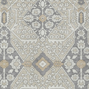 Homeroots 3' Versatile Floral Indoor Outdoor Area Rug In Artichoke Green, Ivory, And Gray - Washable Design 9' X 12' Polyester 590020
