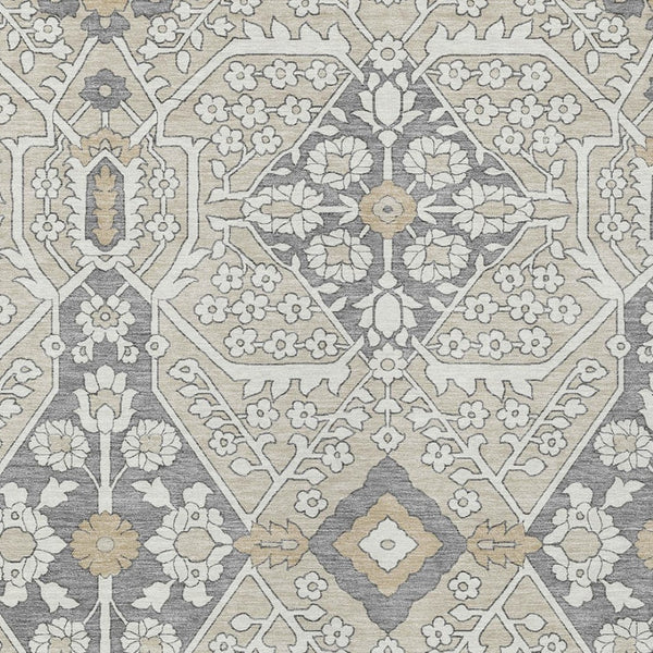 Homeroots 3' Versatile Floral Indoor Outdoor Area Rug In Artichoke Green, Ivory, And Gray - Washable Design 10' X 14' Polyester 590021