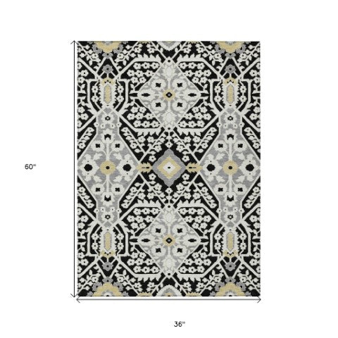 Homeroots 3' Versatile Floral Indoor Outdoor Area Rug In Artichoke Green, Ivory, And Gray - Washable Design 3' X 5' Polyester 590022