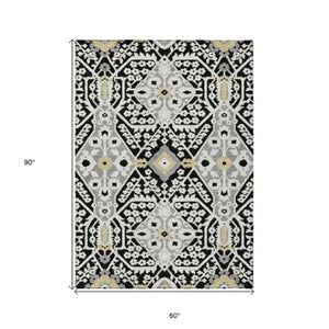 Homeroots 3' Versatile Floral Indoor Outdoor Area Rug In Artichoke Green, Ivory, And Gray - Washable Design 5' X 8' Polyester 590023