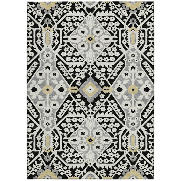 Homeroots 3' Versatile Floral Indoor Outdoor Area Rug In Artichoke Green, Ivory, And Gray - Washable Design 5' X 8' Polyester 590023