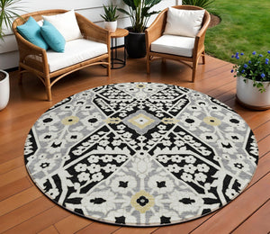 Homeroots 3' Versatile Floral Indoor Outdoor Area Rug In Artichoke Green, Ivory, And Gray - Washable Design 8' Round Polyester 590024