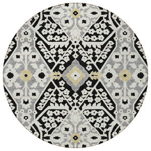 Homeroots 3' Versatile Floral Indoor Outdoor Area Rug In Artichoke Green, Ivory, And Gray - Washable Design 8' Round Polyester 590024