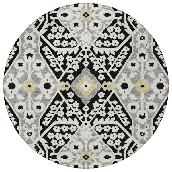 Homeroots 3' Versatile Floral Indoor Outdoor Area Rug In Artichoke Green, Ivory, And Gray - Washable Design 8' Round Polyester 590024