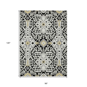 Homeroots 3' Versatile Floral Indoor Outdoor Area Rug In Artichoke Green, Ivory, And Gray - Washable Design 8' X 10' Polyester 590025
