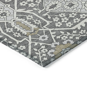 Homeroots 3' Versatile Floral Indoor Outdoor Area Rug In Artichoke Green, Ivory, And Gray - Washable Design 3' X 5' Polyester 590028