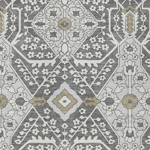 Homeroots 3' Versatile Floral Indoor Outdoor Area Rug In Artichoke Green, Ivory, And Gray - Washable Design 5' X 8' Polyester 590029