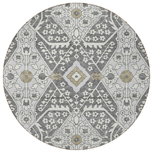 Homeroots 3' Versatile Floral Indoor Outdoor Area Rug In Artichoke Green, Ivory, And Gray - Washable Design 8' Round Polyester 590030