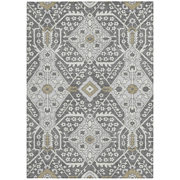 Homeroots 3' Versatile Floral Indoor Outdoor Area Rug In Artichoke Green, Ivory, And Gray - Washable Design 9' X 12' Polyester 590032