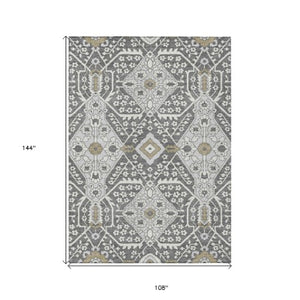 Homeroots 3' Versatile Floral Indoor Outdoor Area Rug In Artichoke Green, Ivory, And Gray - Washable Design 9' X 12' Polyester 590032