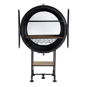 Butler Specialty Company Roanoke Iron Bar Cabinet – Modern Elegance With Mango Wood Shelves, Black Black Iron,Mango Wood,Mirror 5900330-butler