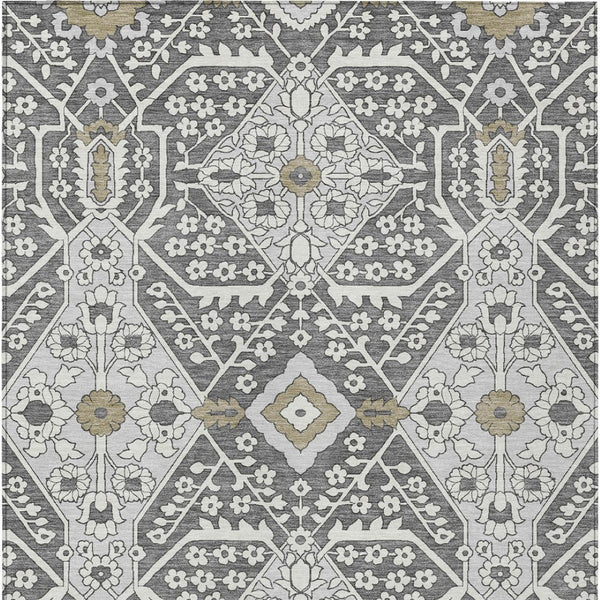 Homeroots 3' Versatile Floral Indoor Outdoor Area Rug In Artichoke Green, Ivory, And Gray - Washable Design 10' X 14' Polyester 590033