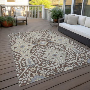 Homeroots 3' Versatile Floral Indoor Outdoor Area Rug In Artichoke Green, Ivory, And Gray - Washable Design 3' X 5' Polyester 590034