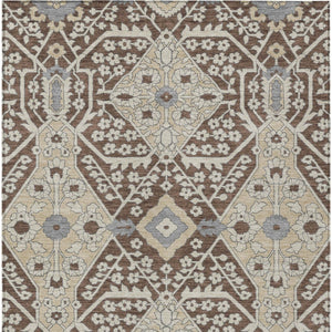 Homeroots 3' Versatile Floral Indoor Outdoor Area Rug In Artichoke Green, Ivory, And Gray - Washable Design 5' X 8' Polyester 590035