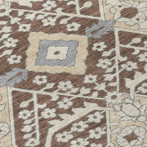 Homeroots 3' Versatile Floral Indoor Outdoor Area Rug In Artichoke Green, Ivory, And Gray - Washable Design 5' X 8' Polyester 590035