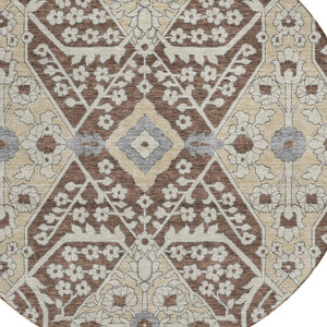 Homeroots 3' Versatile Floral Indoor Outdoor Area Rug In Artichoke Green, Ivory, And Gray - Washable Design 8' Round Polyester 590036